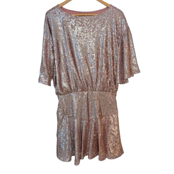 Free People Manuka Pink Sequin Mini Dress Women's L Cocktail Holiday NYE NEW - Picture 2 of 6